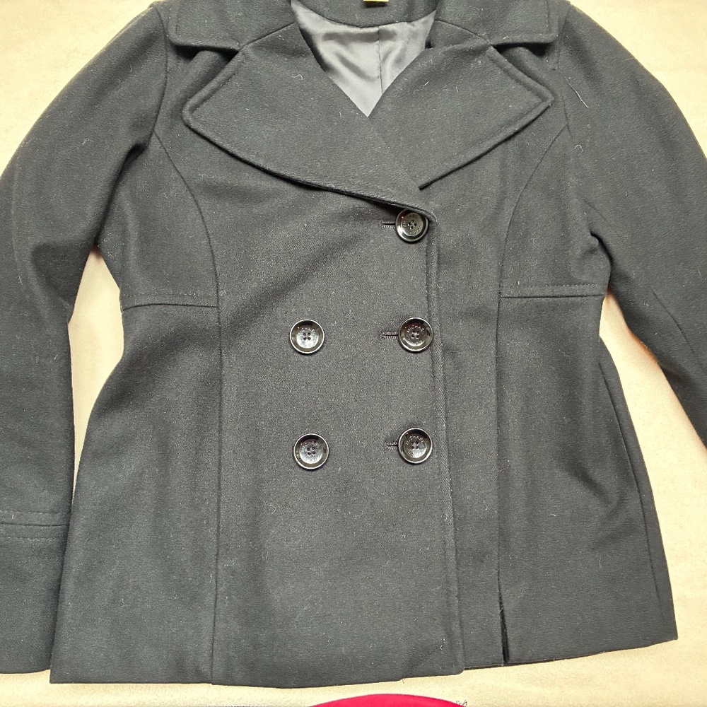 MICHAEL by Michael Kors Charcoal Double-Breasted Wool Blend Pea Coat, Size S